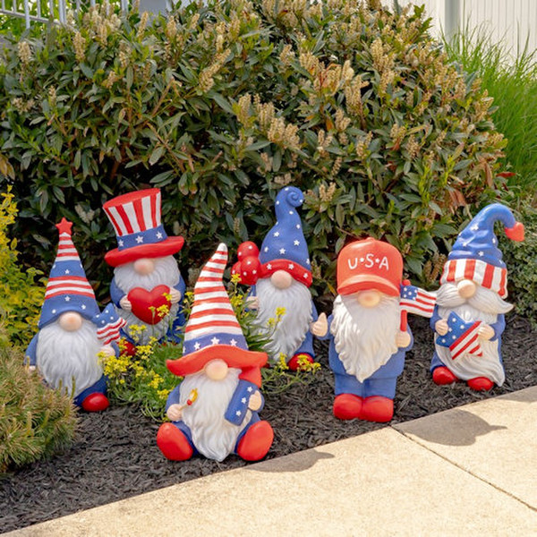 American Pride Garden Gnomes Set of Six Statues